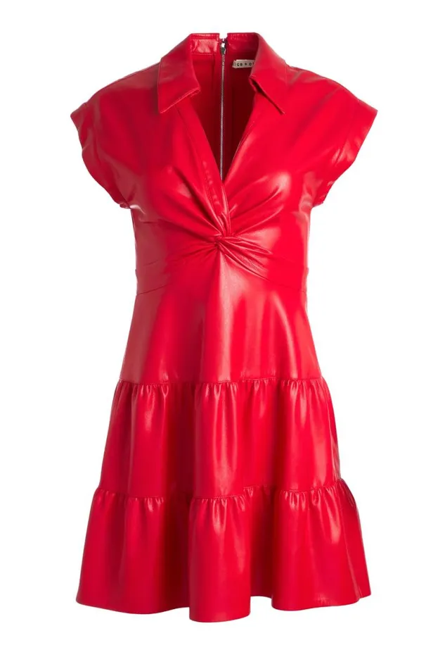 Alice Olivia Mila Vegan Mini Dress Bright Ruby Women Dresses