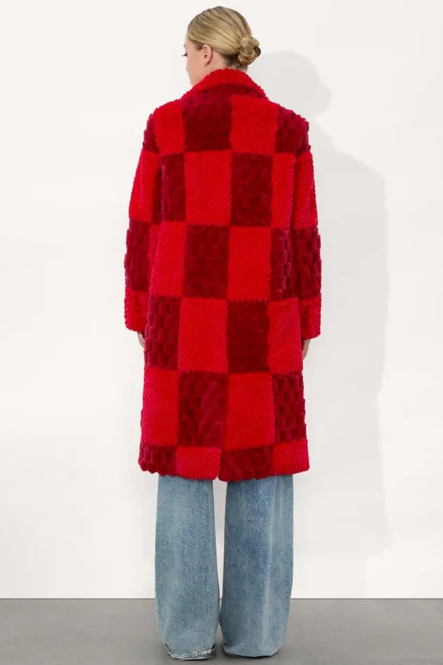 Alice Olivia Moore Faux Fur Peacoat Bright Rubygarnet Women Outerwear