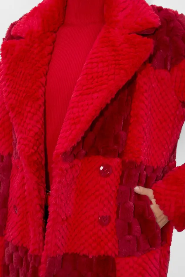 Alice Olivia Moore Faux Fur Peacoat Bright Rubygarnet Women Outerwear