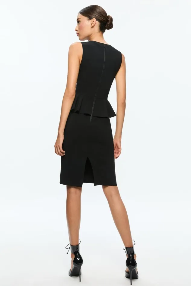 Alice Olivia Poppy Peplum Midi Dress Black Women Dresses