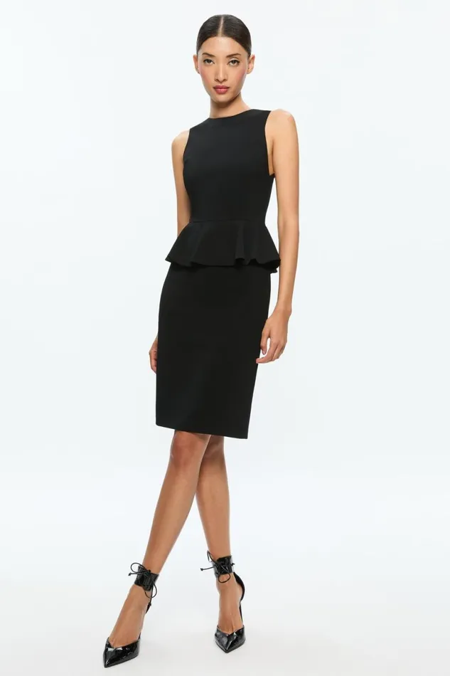 Alice Olivia Poppy Peplum Midi Dress Black Women Dresses