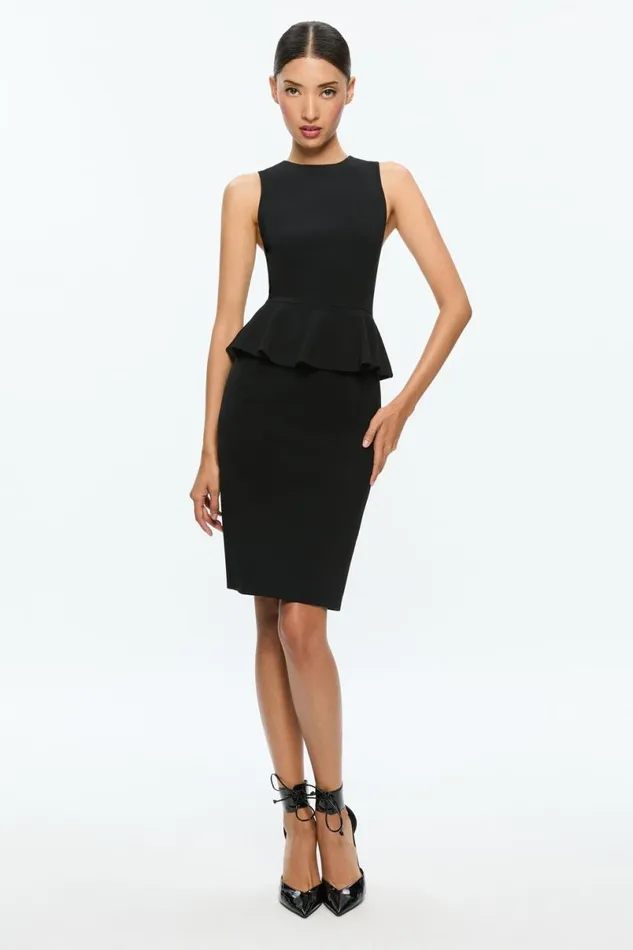Alice Olivia Poppy Peplum Midi Dress Black Women Dresses