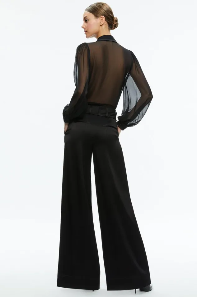 Alice Olivia Roanne Sheer Blouse Black Women Tops