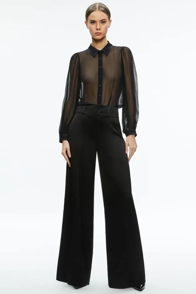 Alice Olivia Roanne Sheer Blouse Black Women Tops