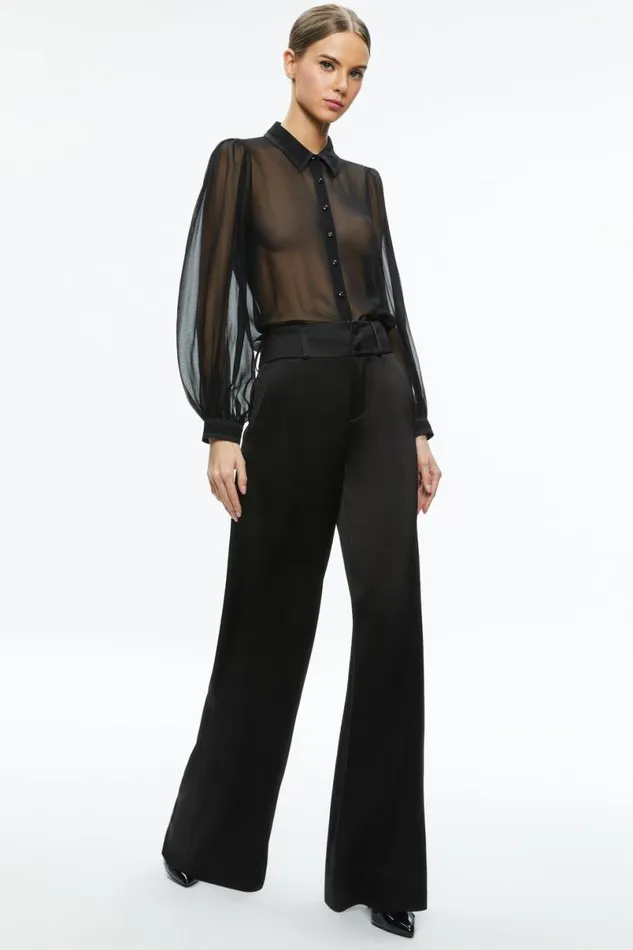 Alice Olivia Roanne Sheer Blouse Black Women Tops
