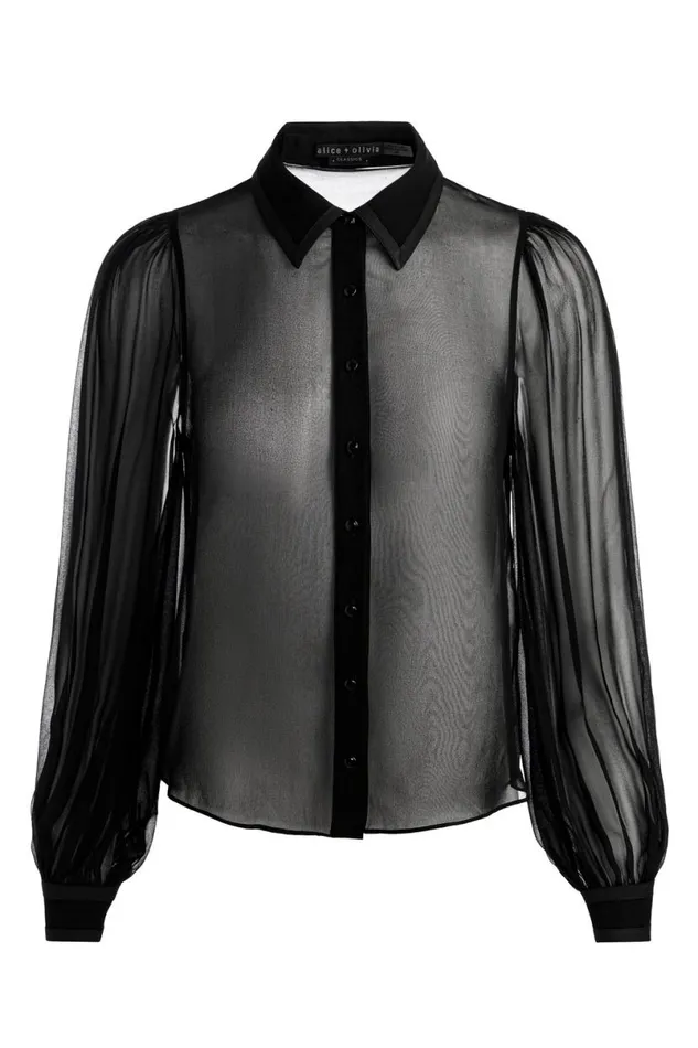 Alice Olivia Roanne Sheer Blouse Black Women Tops