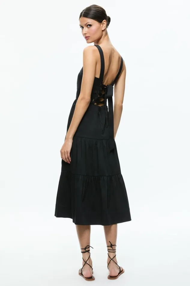 Alice Olivia Saige Midi Dress Black Women Dresses