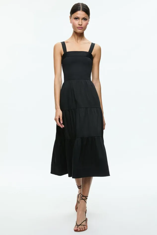 Alice Olivia Saige Midi Dress Black Women Dresses