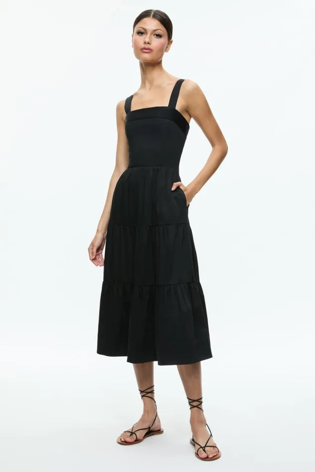 Alice Olivia Saige Midi Dress Black Women Dresses