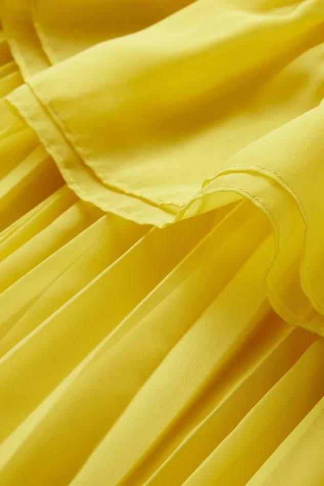 Alice Olivia Selene Deep V Neck Pleated Maxi Dress Happy Yellow Women Dresses