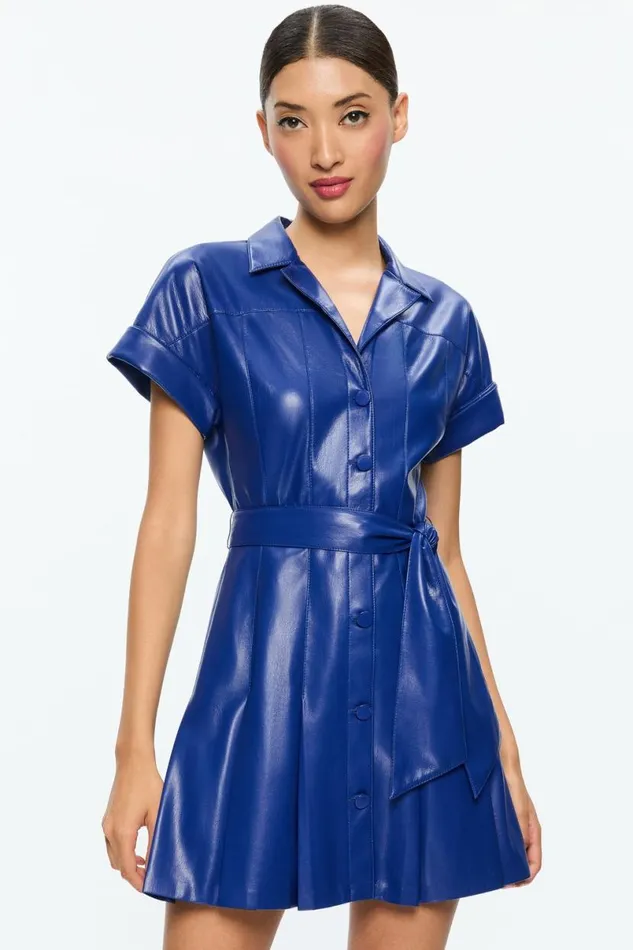 Alice Olivia Shirley Vegan Mini Dress Royal Women Dresses