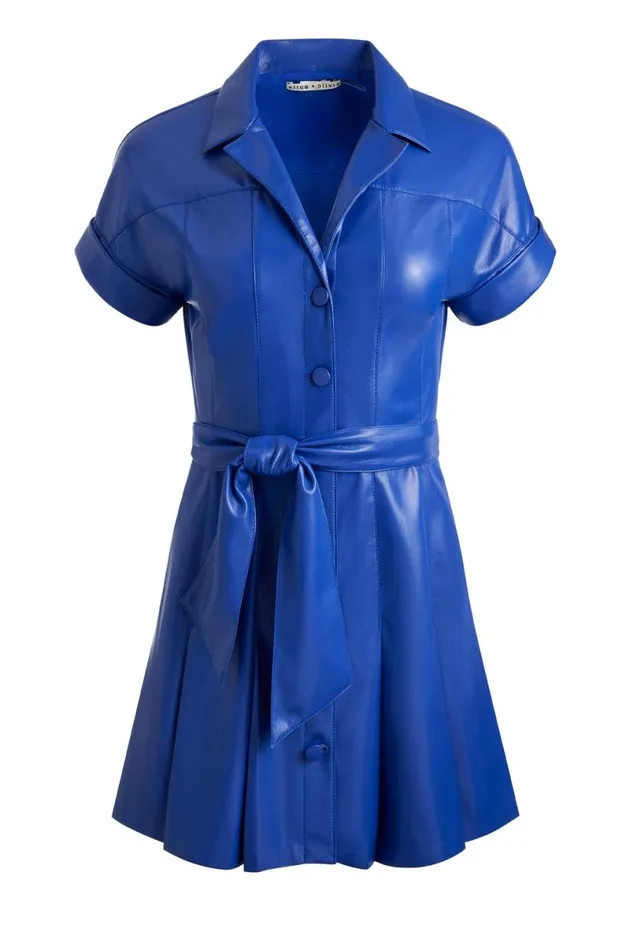 Alice Olivia Shirley Vegan Mini Dress Royal Women Dresses