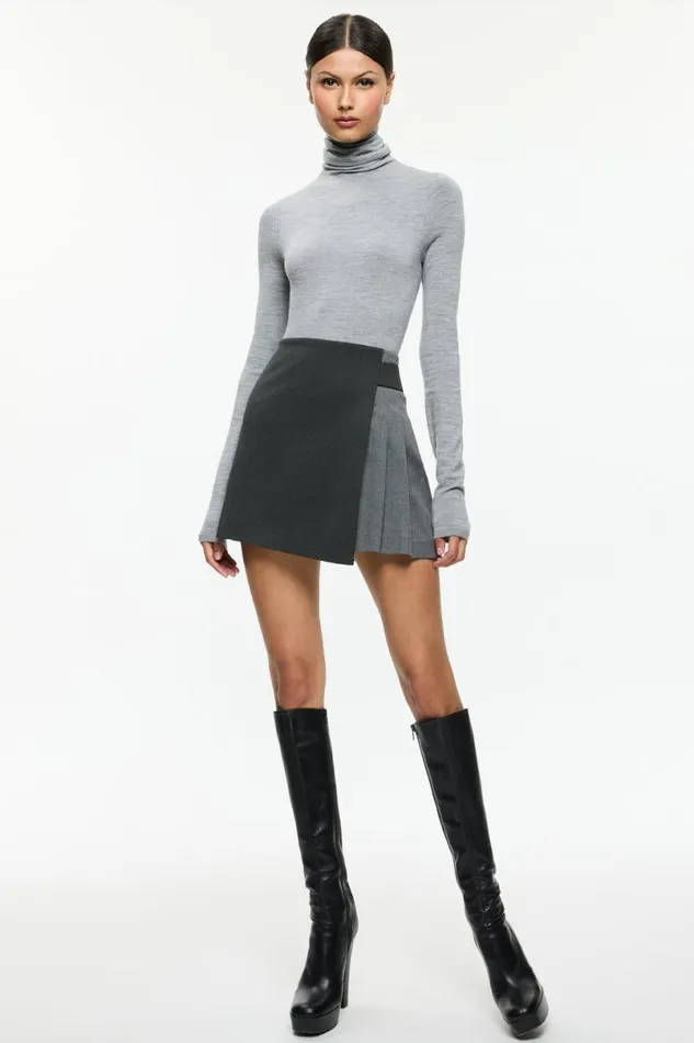 Alice Olivia Toni Mini Skirt Charcoal Grey Melange Women Skirts