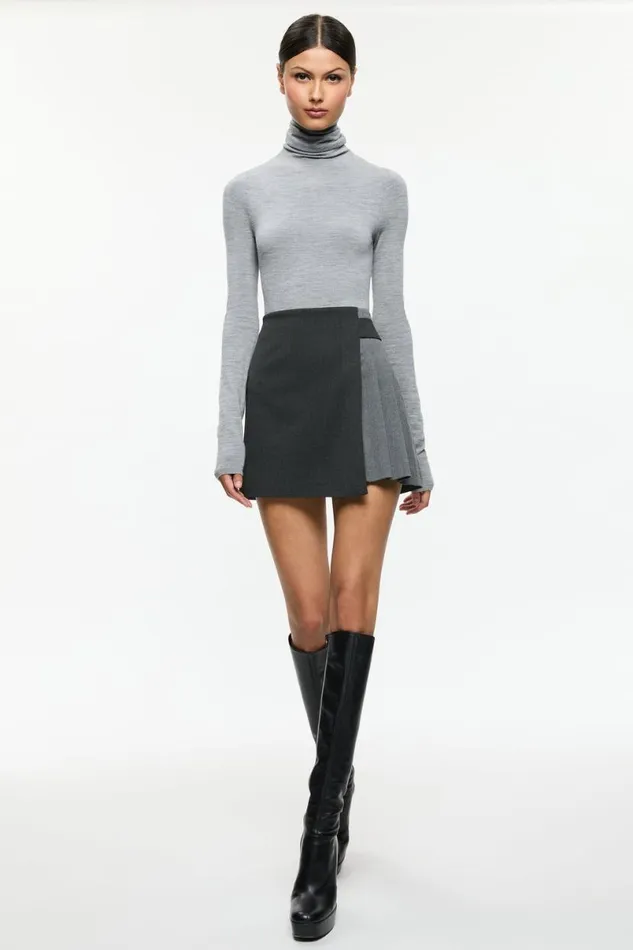 Alice Olivia Toni Mini Skirt Charcoal Grey Melange Women Skirts