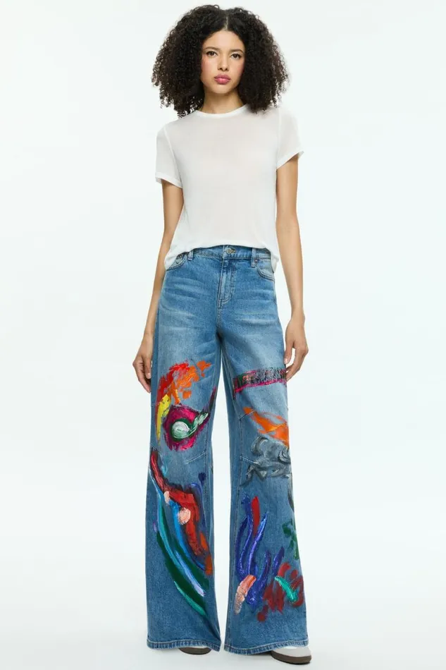 Alice Olivia Tucker Painted Jean Avery Bluemulti Women Pants