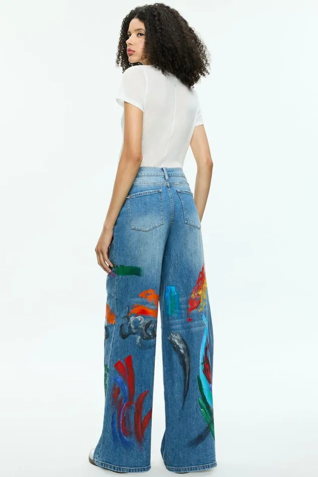Alice Olivia Tucker Painted Jean Avery Bluemulti Women Pants