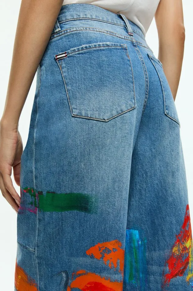 Alice Olivia Tucker Painted Jean Avery Bluemulti Women Pants