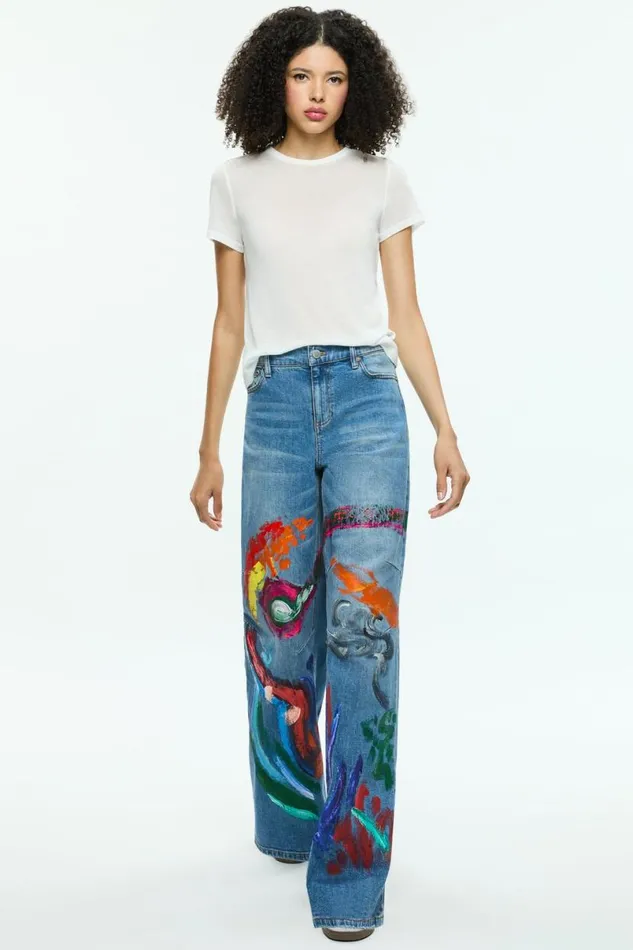 Alice Olivia Tucker Painted Jean Avery Bluemulti Women Pants