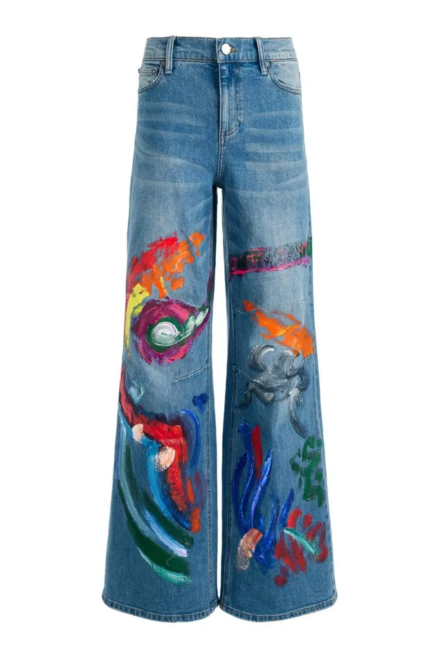 Alice Olivia Tucker Painted Jean Avery Bluemulti Women Pants
