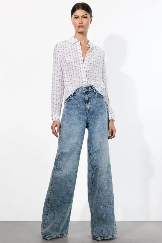 Alice Olivia Willa Placket Top Martini Chic Off White Women Tops
