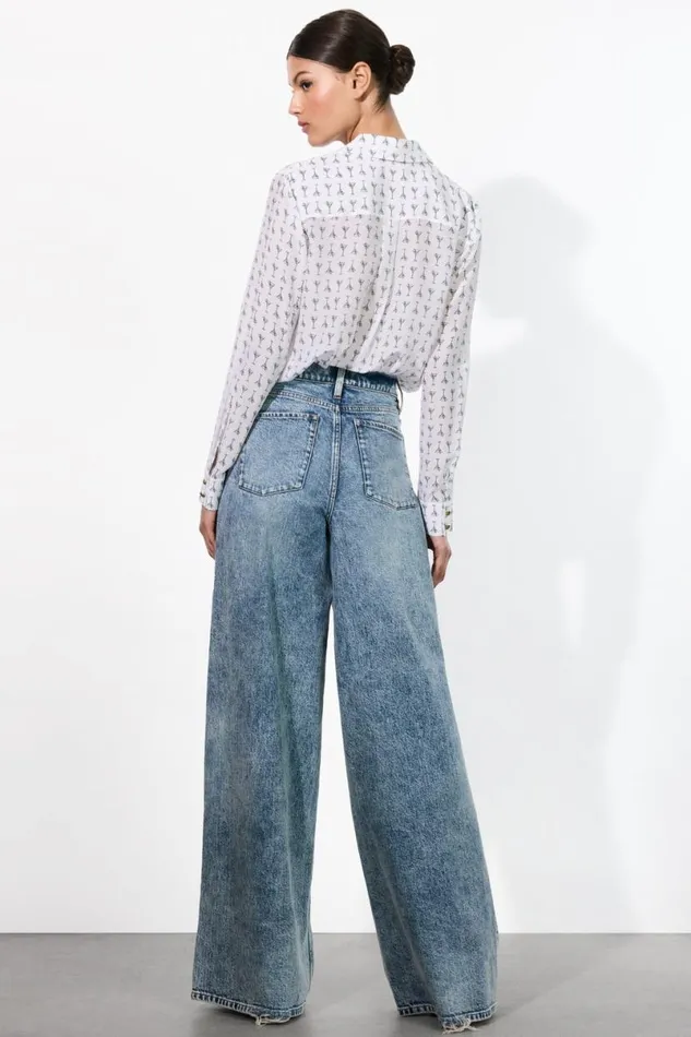 Alice Olivia Willa Placket Top Martini Chic Off White Women Tops