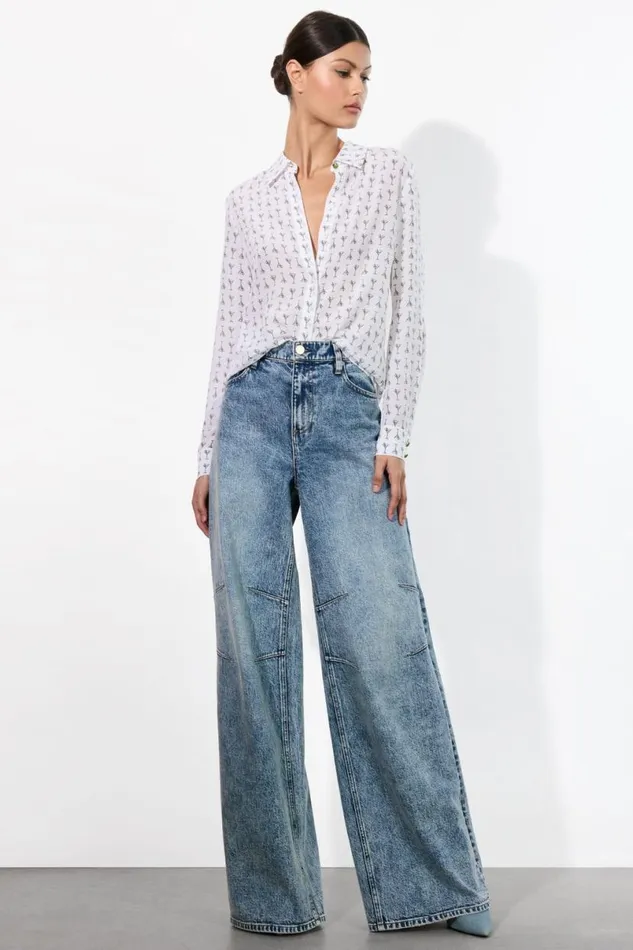 Alice Olivia Willa Placket Top Martini Chic Off White Women Tops