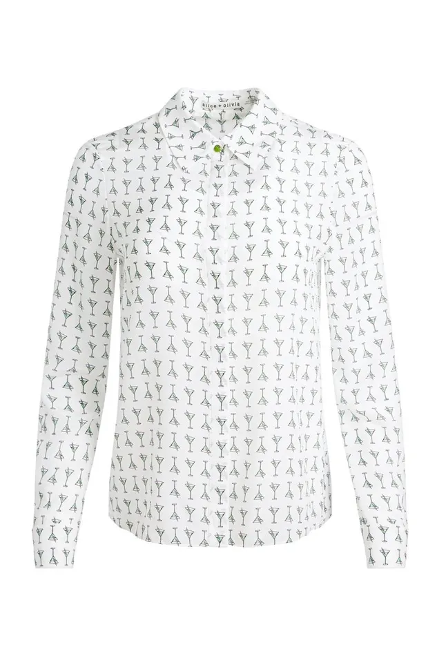 Alice Olivia Willa Placket Top Martini Chic Off White Women Tops