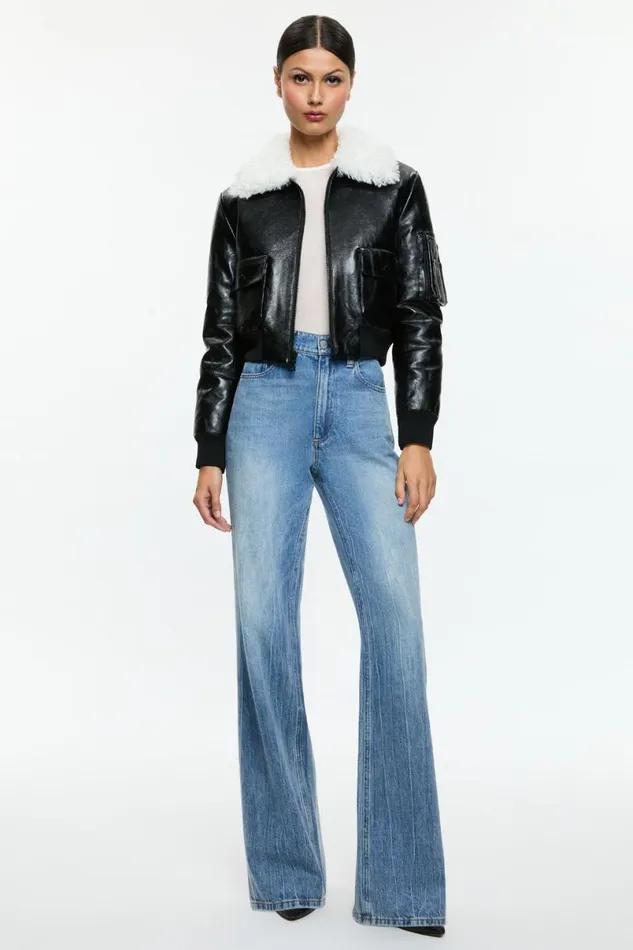 Alice Olivia Willard Vegan Bomber Black Women Outerwear