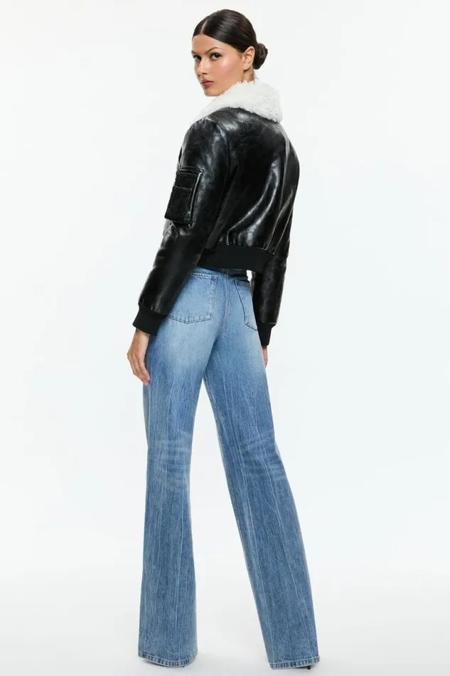 Alice Olivia Willard Vegan Bomber Black Women Outerwear