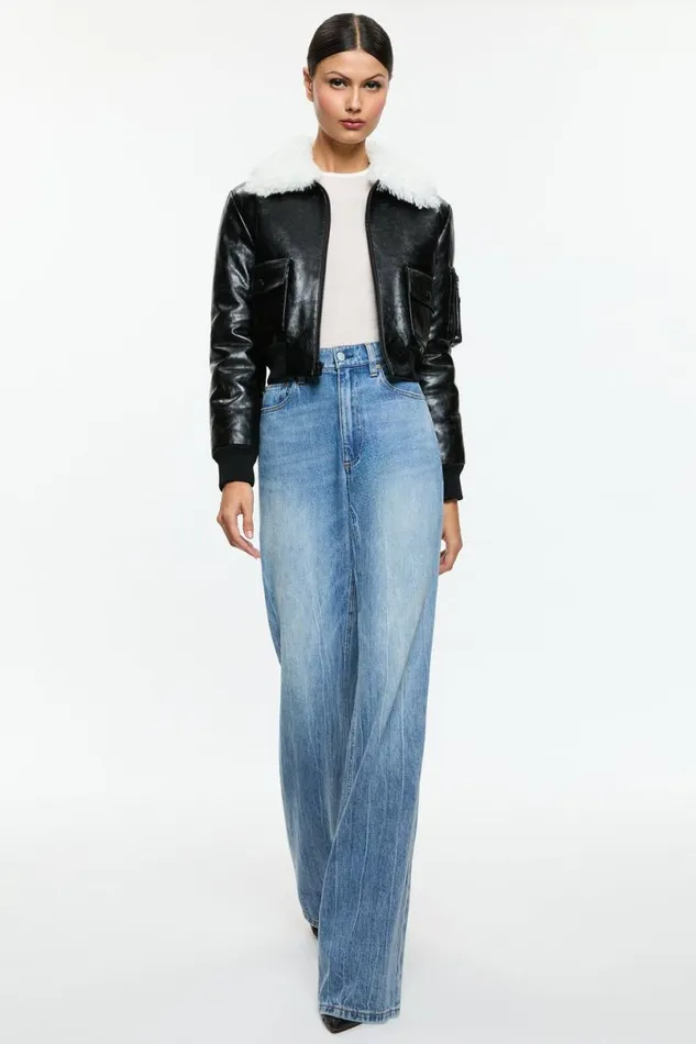 Alice Olivia Willard Vegan Bomber Black Women Outerwear