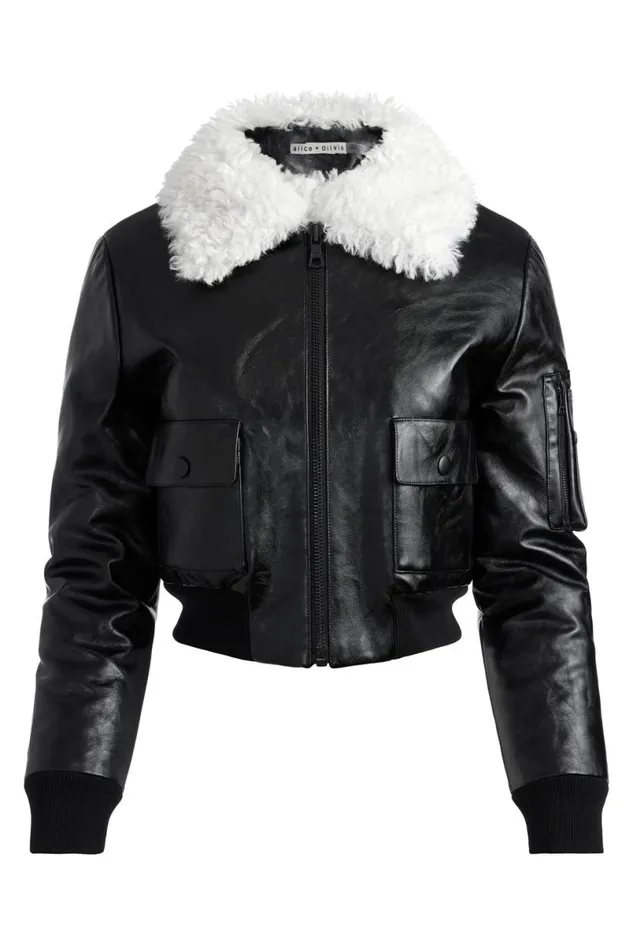 Alice Olivia Willard Vegan Bomber Black Women Outerwear