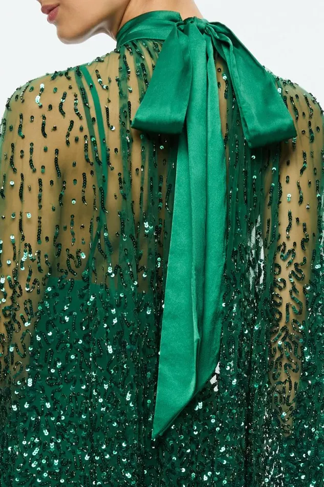 Alice Olivia Zenon Cape Mini Dress Forest Green Women Dresses