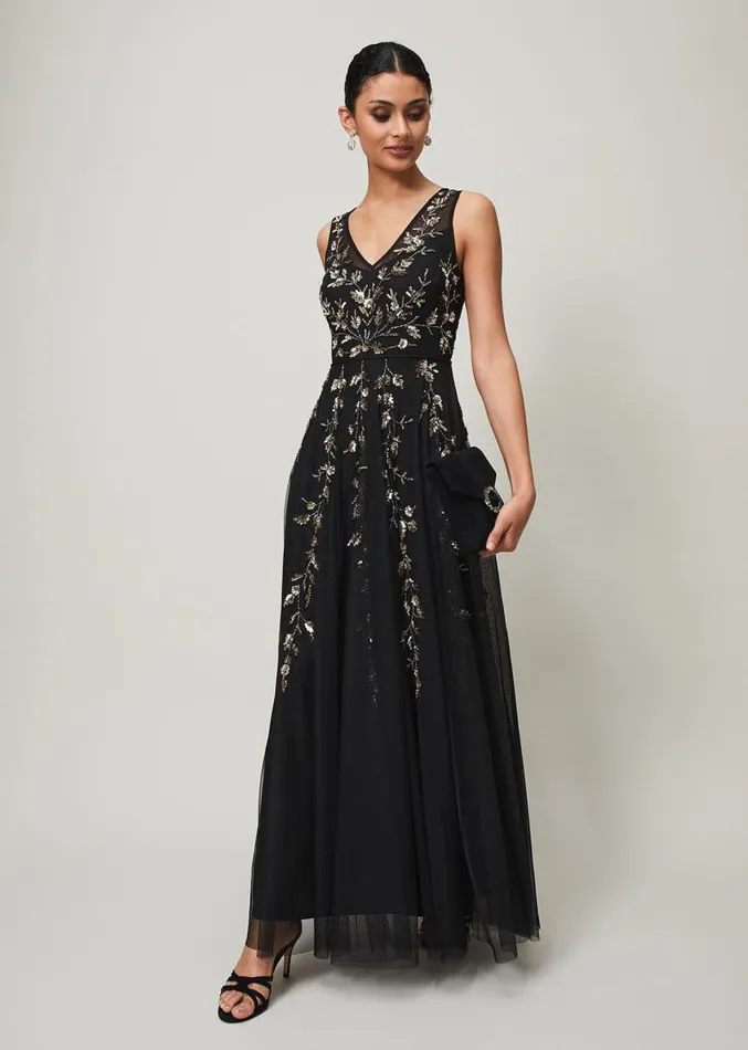 Anabella Beaded Tulle Dress Blackgold Women Phase Eight Dresses