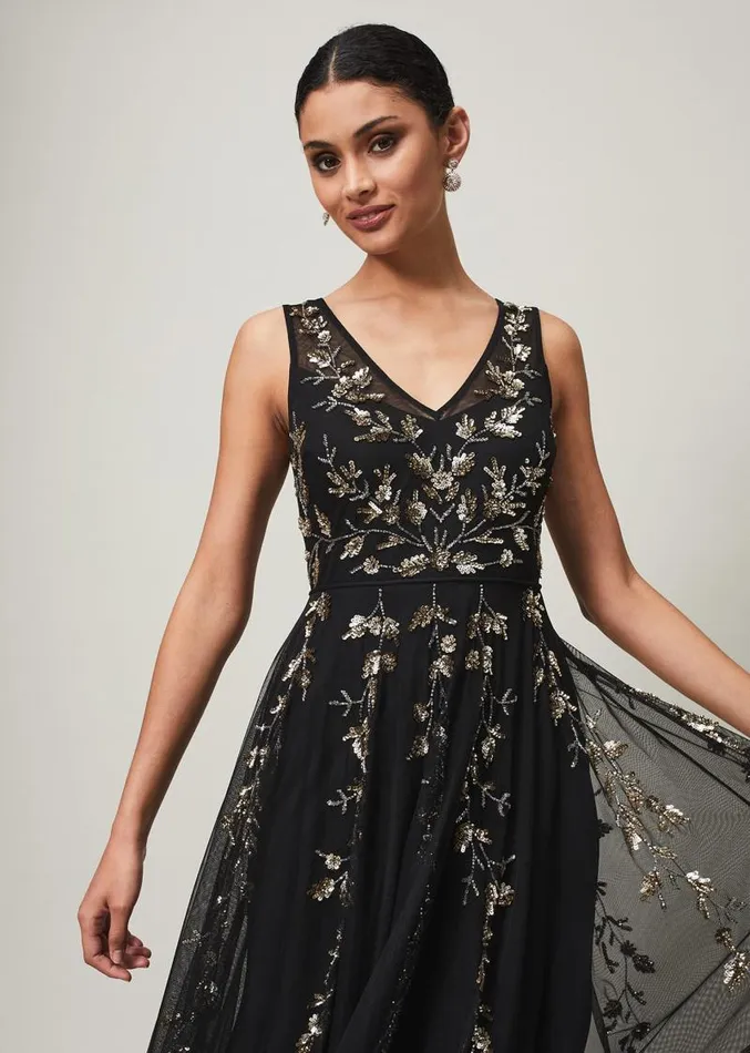 Anabella Beaded Tulle Dress Blackgold Women Phase Eight Dresses