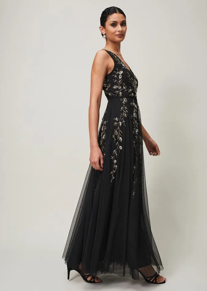Anabella Beaded Tulle Dress Blackgold Women Phase Eight Dresses