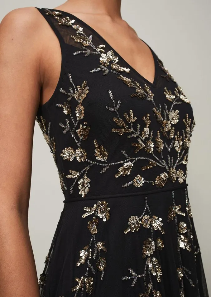 Anabella Beaded Tulle Dress Blackgold Women Phase Eight Dresses