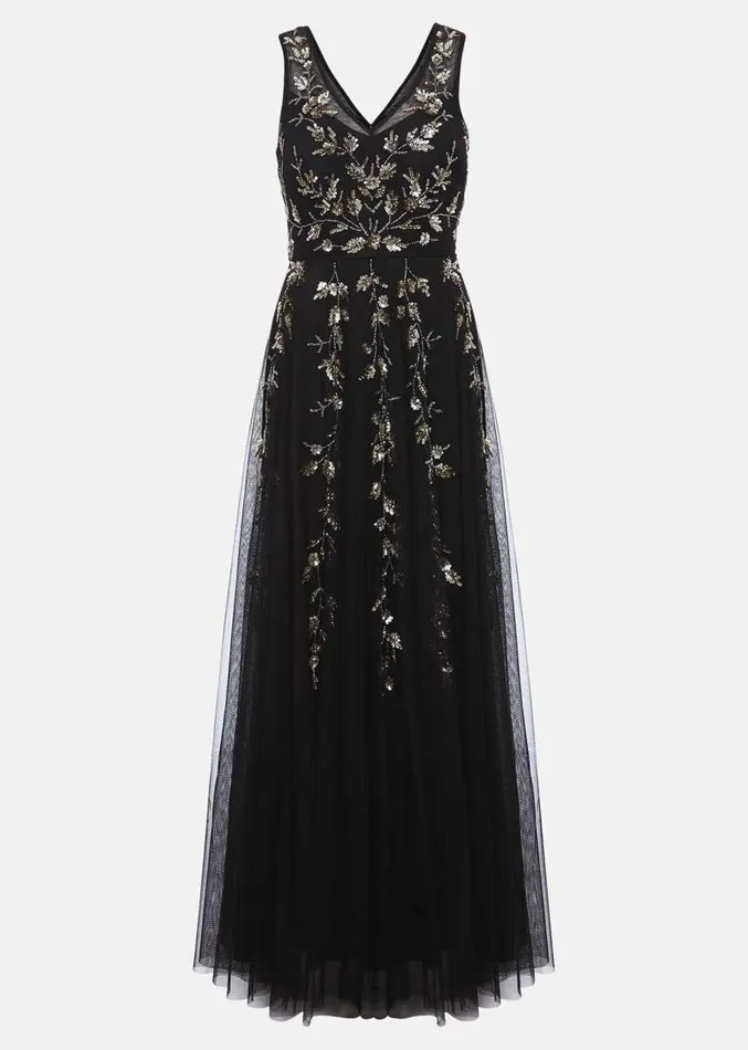 Anabella Beaded Tulle Dress Blackgold Women Phase Eight Dresses