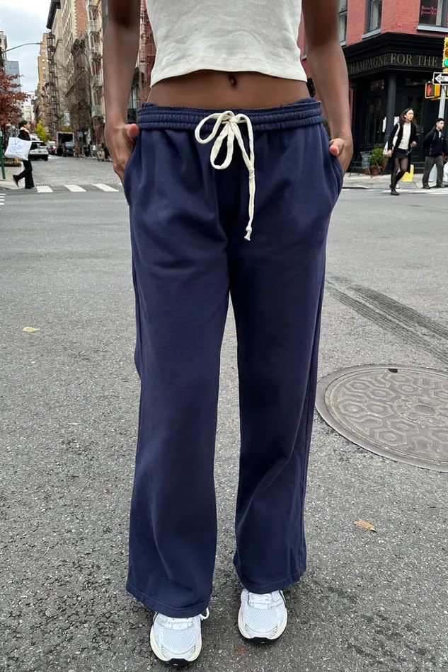 Anastia Tie Sweatpants Classic Navy Women Brandy Melville Sweatpants and Sweatshirts