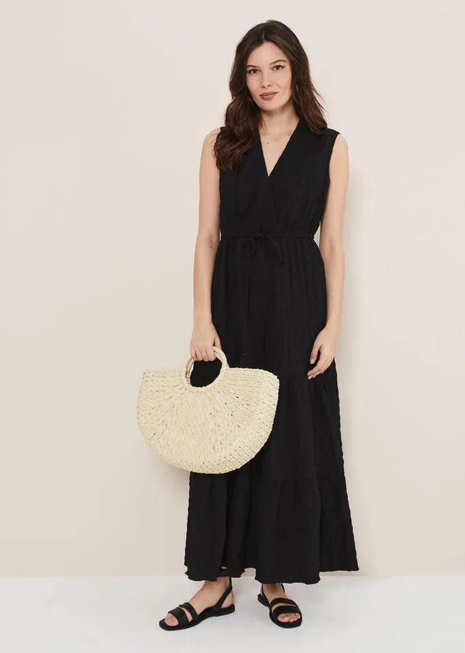 Anika Textured Sleeveless Midi Dress Black Women Phase Eight Dresses