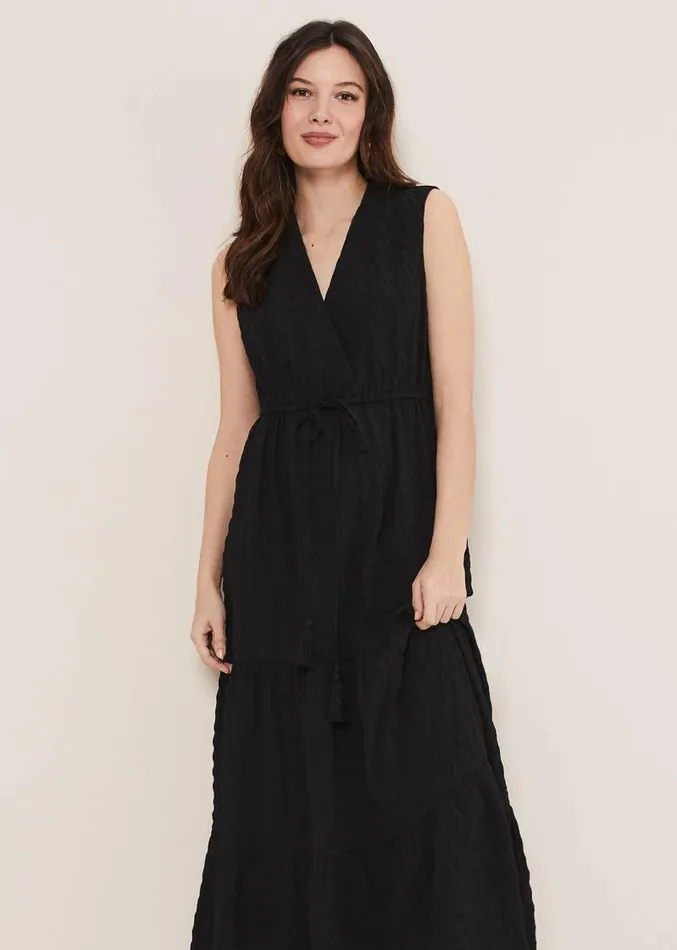 Anika Textured Sleeveless Midi Dress Black Women Phase Eight Dresses