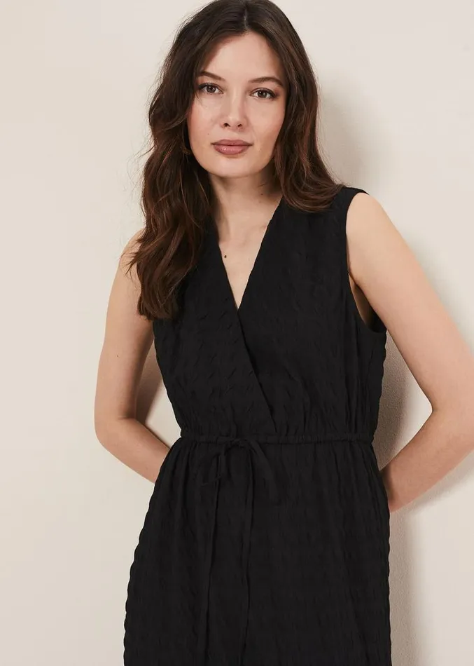 Anika Textured Sleeveless Midi Dress Black Women Phase Eight Dresses