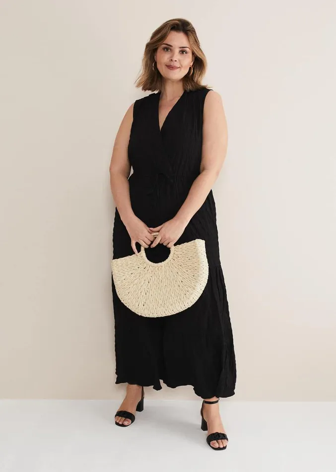 Anika Textured Sleeveless Midi Dress Black Women Phase Eight Dresses