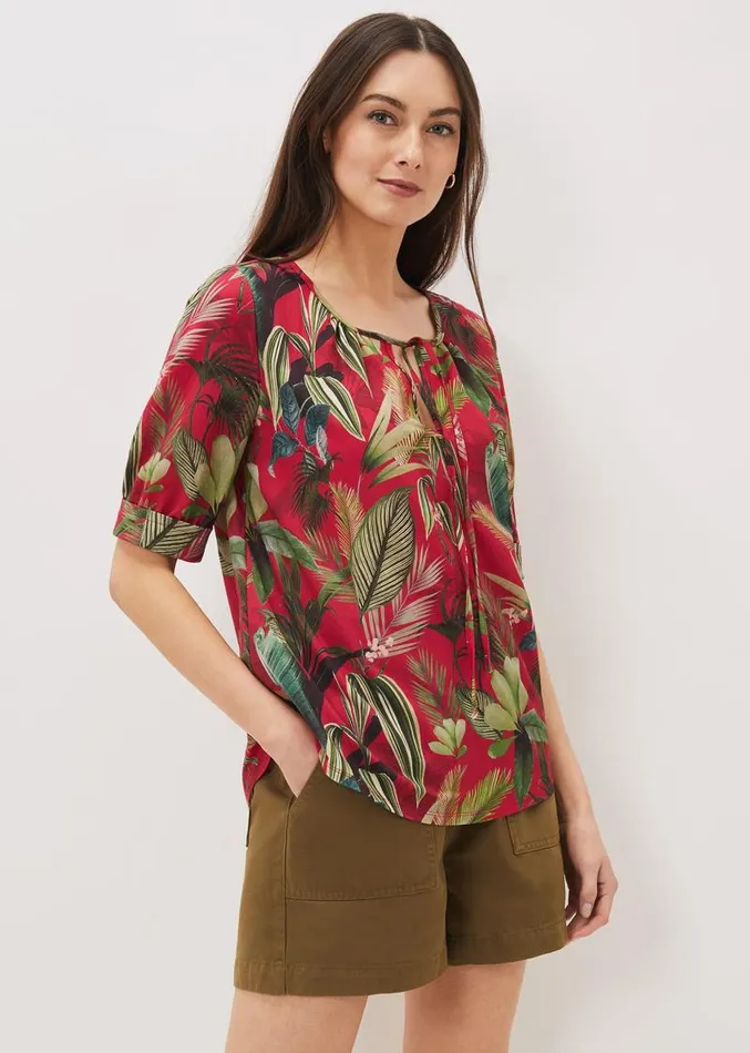 Antonia Tropical Print Top Hot Pink Women Phase Eight Tops and TShirts