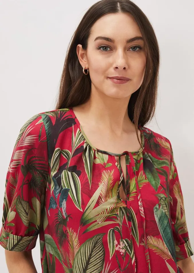 Antonia Tropical Print Top Hot Pink Women Phase Eight Tops and TShirts