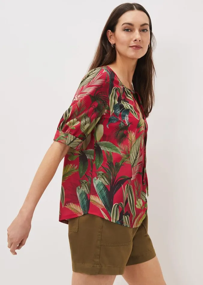 Antonia Tropical Print Top Hot Pink Women Phase Eight Tops and TShirts