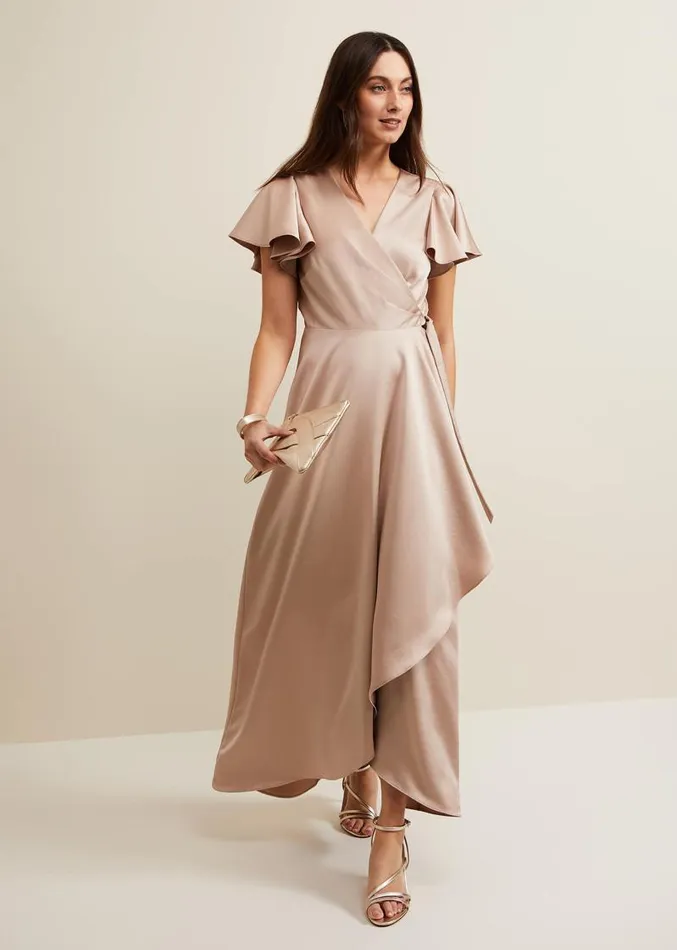 Arabella Satin Maxi Dress Latte Women Phase Eight Dresses