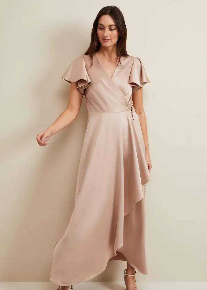 Arabella Satin Maxi Dress Latte Women Phase Eight Dresses