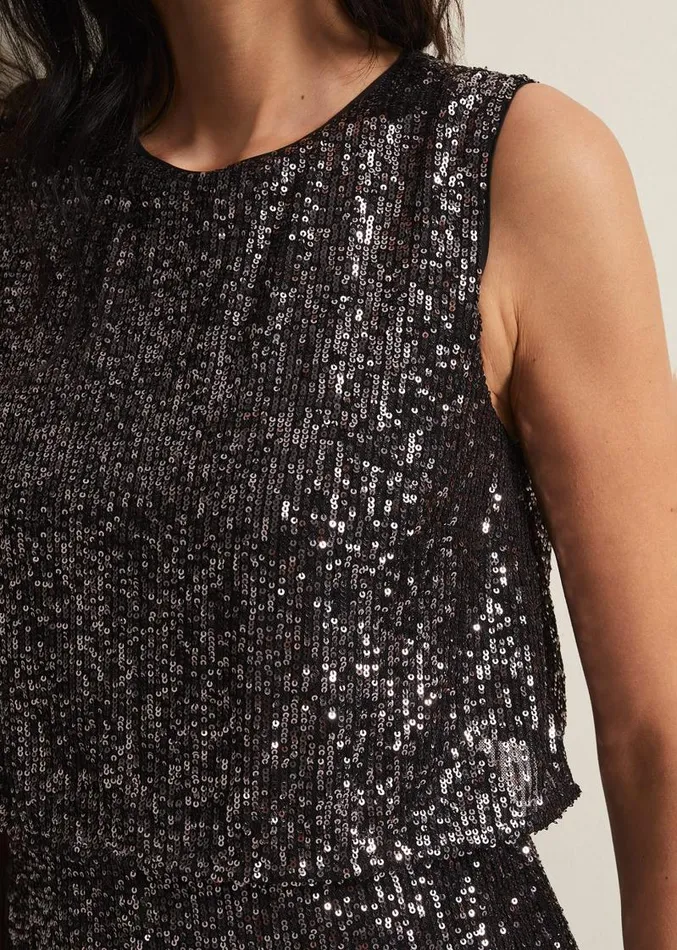 Aubrey Sequin Wide Leg Jumpsuit Gunmetal Women Phase Eight Dresses
