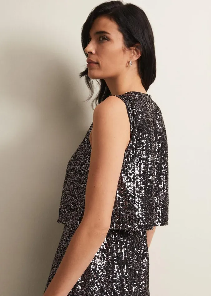 Aubrey Sequin Wide Leg Jumpsuit Gunmetal Women Phase Eight Dresses