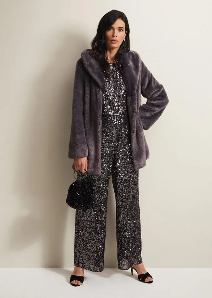Aubrey Sequin Wide Leg Jumpsuit Gunmetal Women Phase Eight Dresses